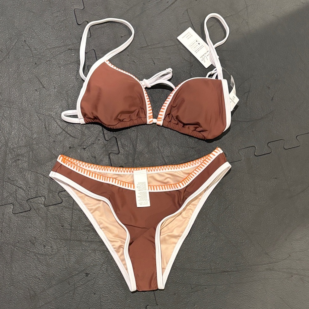 Cupshe Brown and Cream Bikini Set
